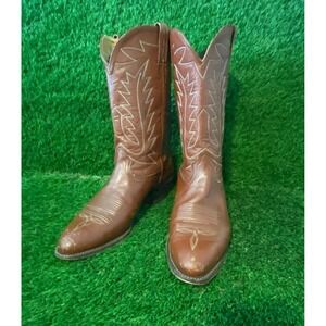 Vintage Tony Lama Men's Cowboy Boots 11 D Brown Leather Western Rodeo